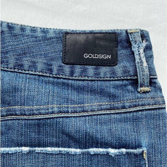 New Goldsign Women's Blue Medium Wash Distressed Jean Denim Mini Skirt Size 27 - Picture 9 of 10